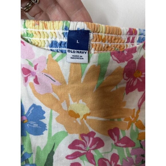 Old Navy Dress Womens Floral Linen Sundress Beach Tropical Size Large NWT - Picture 3 of 13